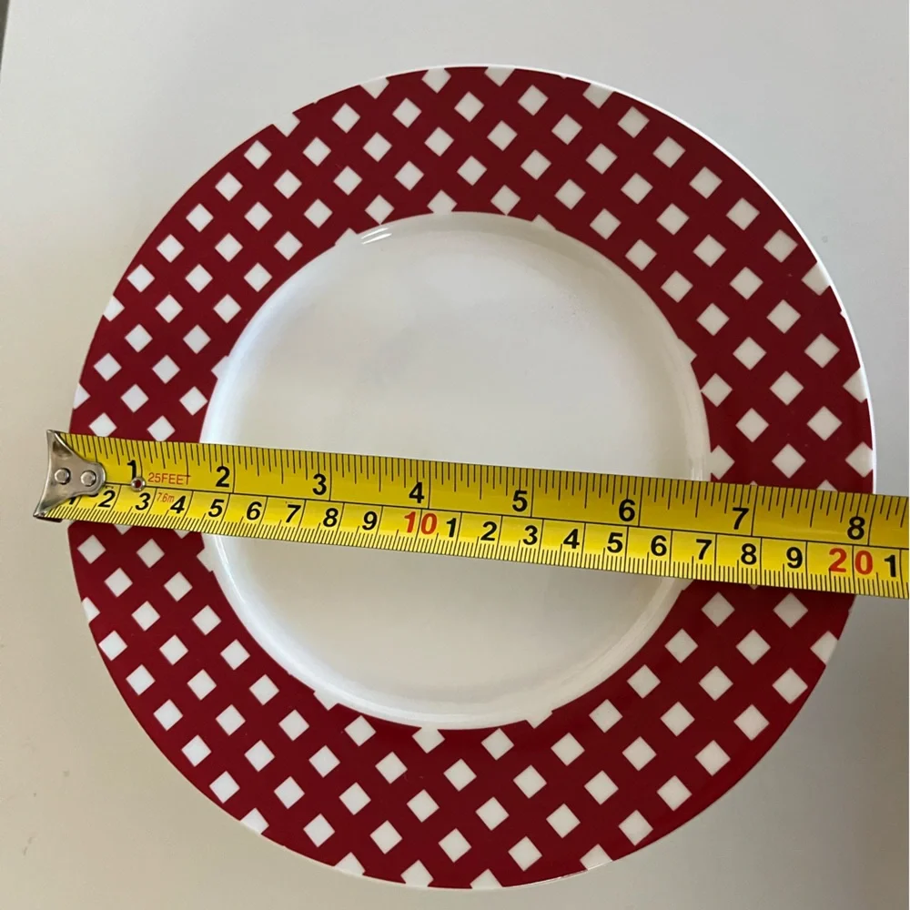 Pfaltzgraff Kenna Red Salad Plates Set Of 4 Red Check gingham Border Exc Cond - Picture 9 of 9
